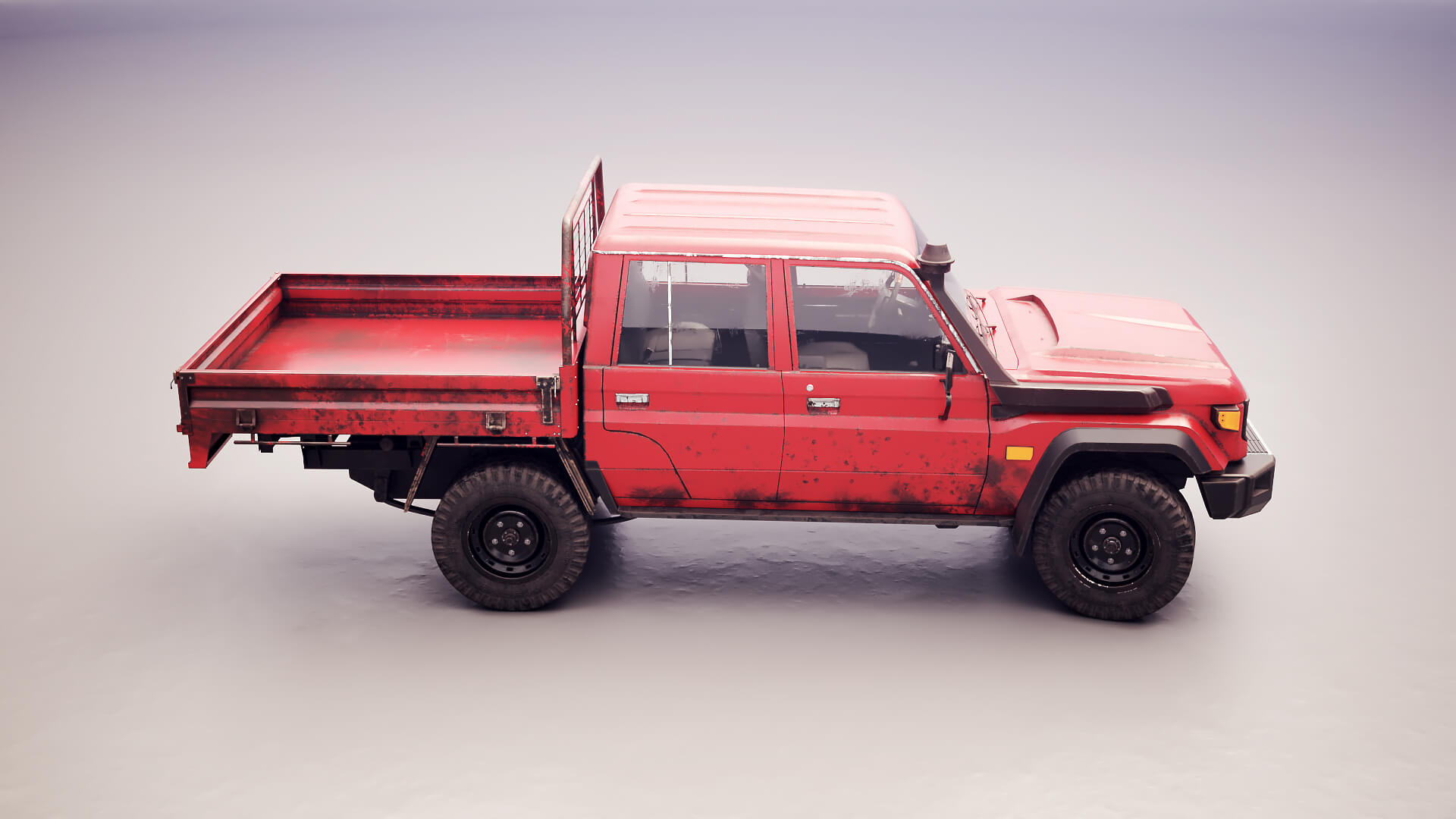 Off-Road Pickup Truck Double Cab 4x4 Rigged PBR Midpoly Worn 3D Model