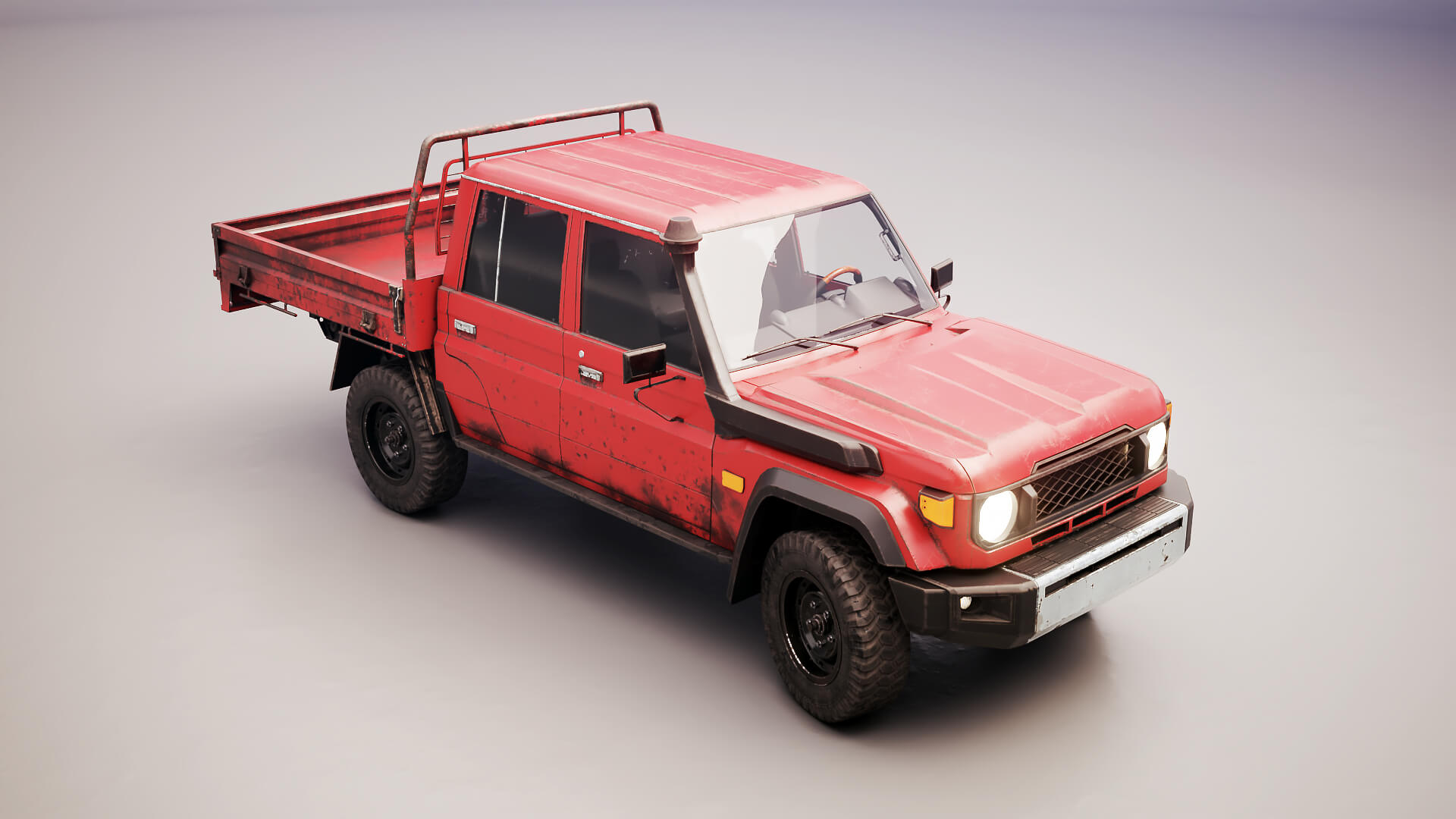 Off-Road Pickup Truck Double Cab 4x4 Rigged PBR Midpoly Worn 3D Model