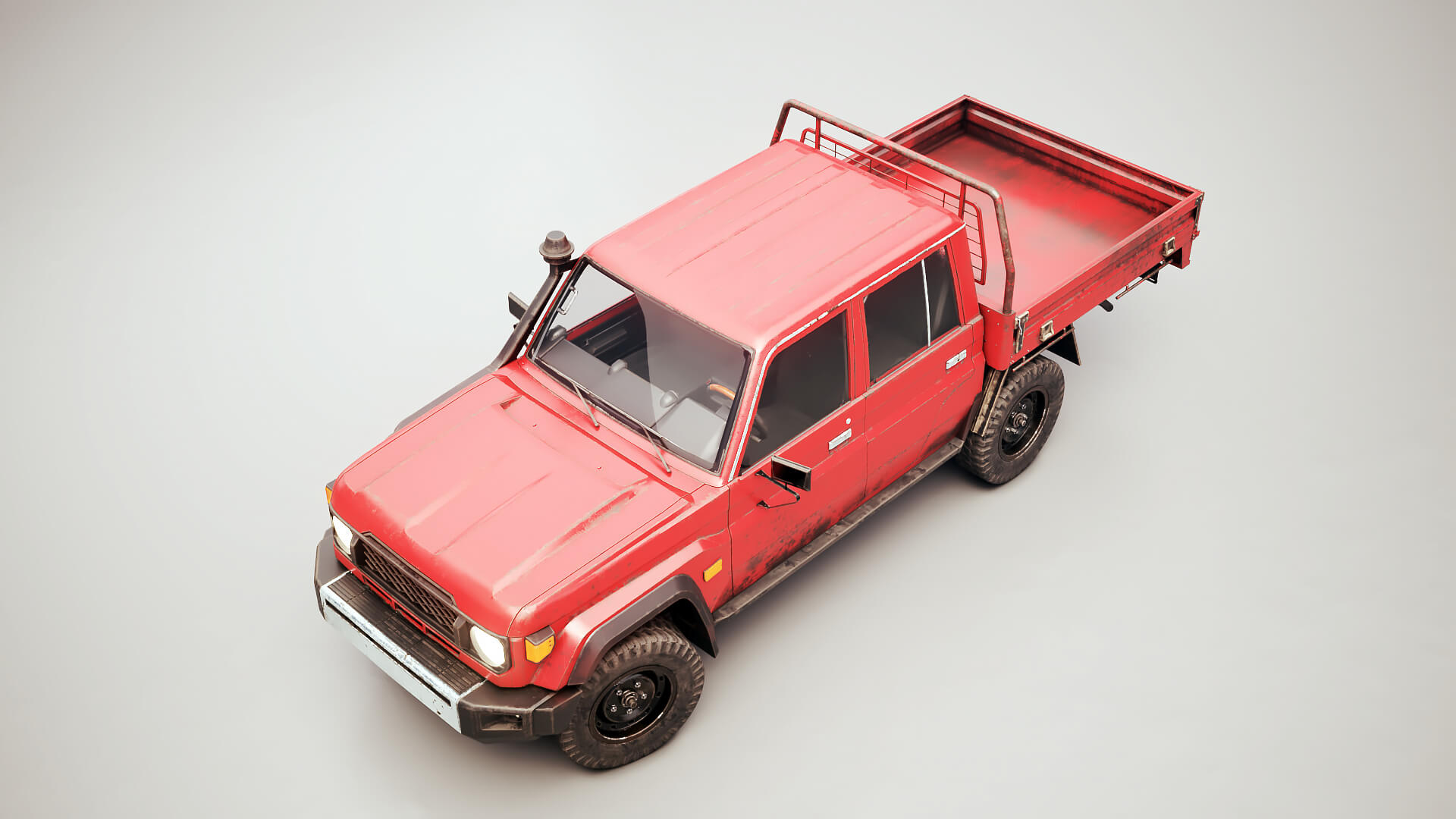 Off-Road Pickup Truck Double Cab 4x4 Rigged PBR Midpoly Worn 3D Model
