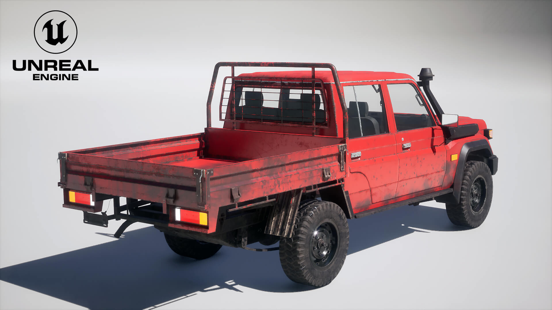 Off-Road Pickup Truck Double Cab 4x4 Rigged PBR Midpoly Worn 3D Model