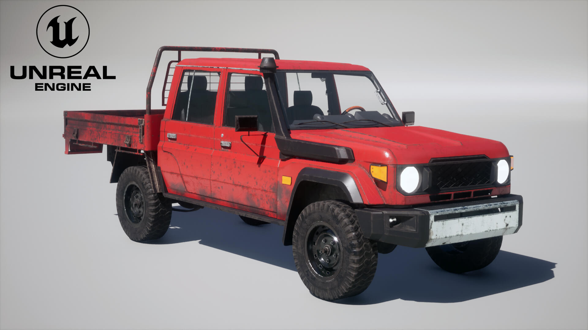 Off-Road Pickup Truck Double Cab 4x4 Rigged PBR Midpoly Worn 3D Model