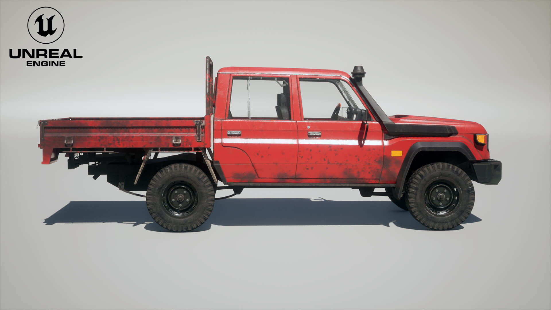 Off-Road Pickup Truck Double Cab 4x4 Rigged PBR Midpoly Worn 3D Model