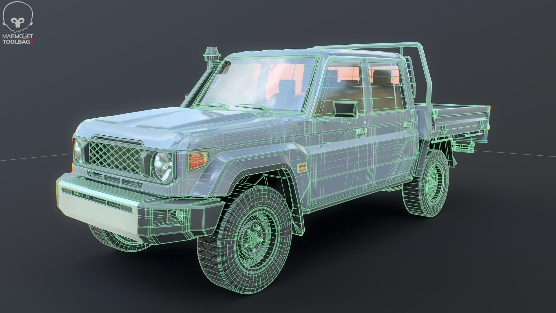 Off-Road Pickup Truck Double Cab 4x4 Rigged PBR Midpoly 3D Model
