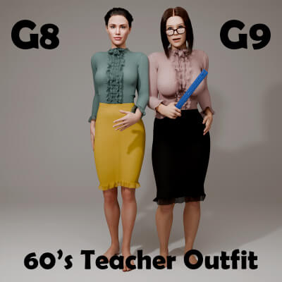60s Teacher Outfit for Genesis 8 Female / Genesis 9