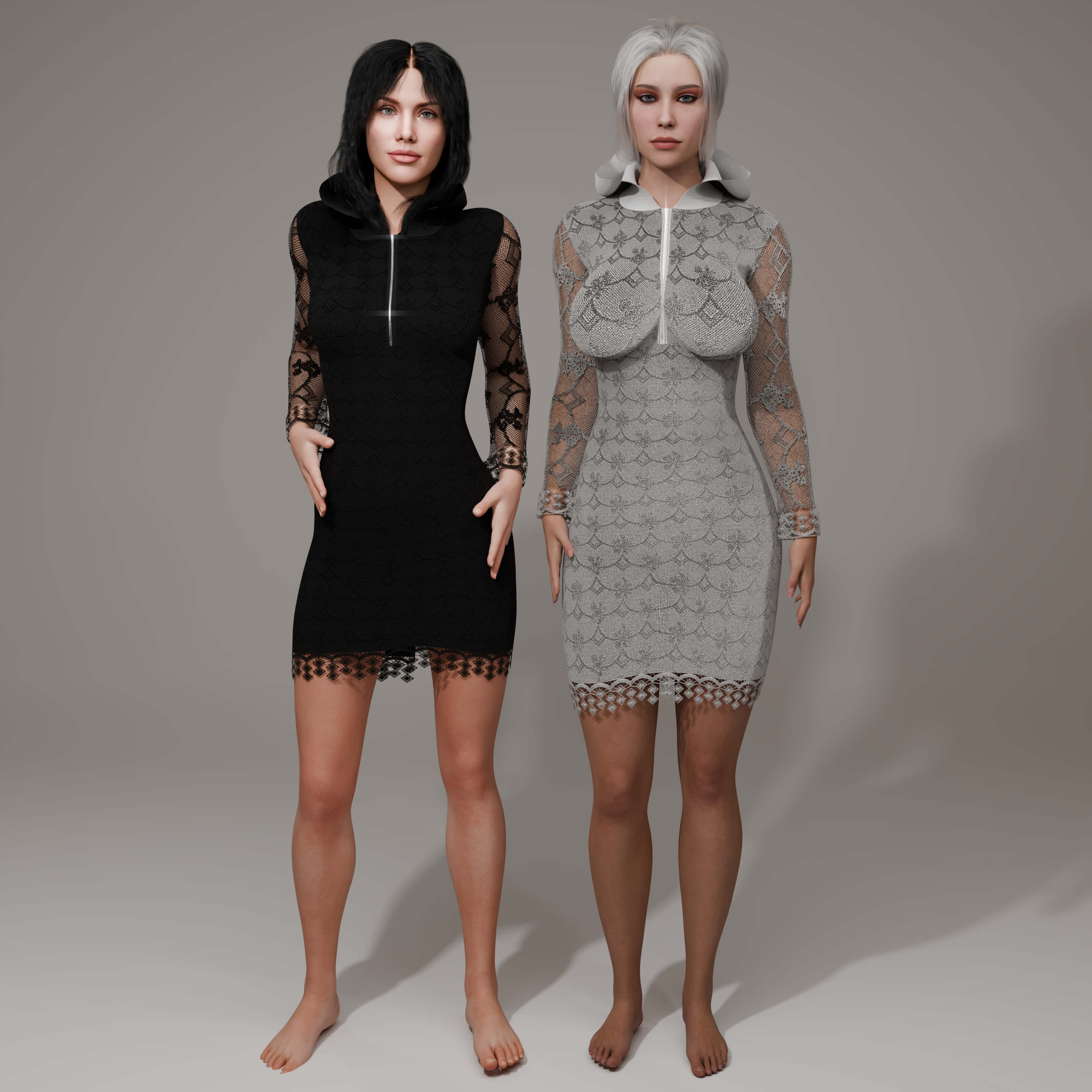 Lace Hooded Dress for Genesis 8 Female / Genesis 9 Daz Content