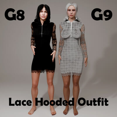 Lace Hooded Dress for Genesis 8 Female / Genesis 9
