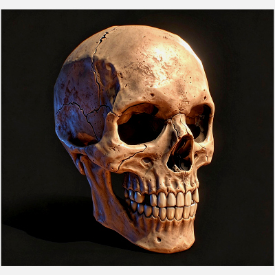 Cracked Weathered Human Skull 3D Model
