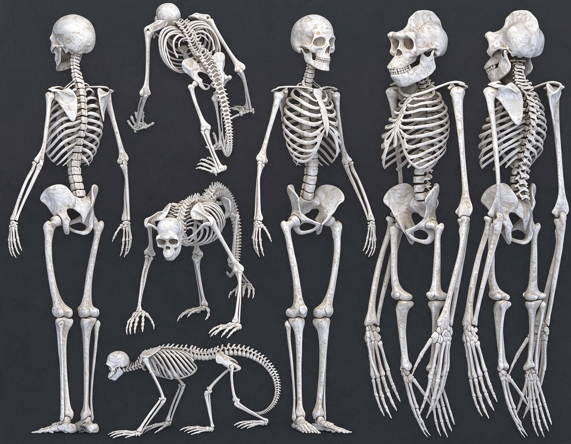 Human Ape Monkey Skeleton Comparative Anatomy 3D Model 3D Model