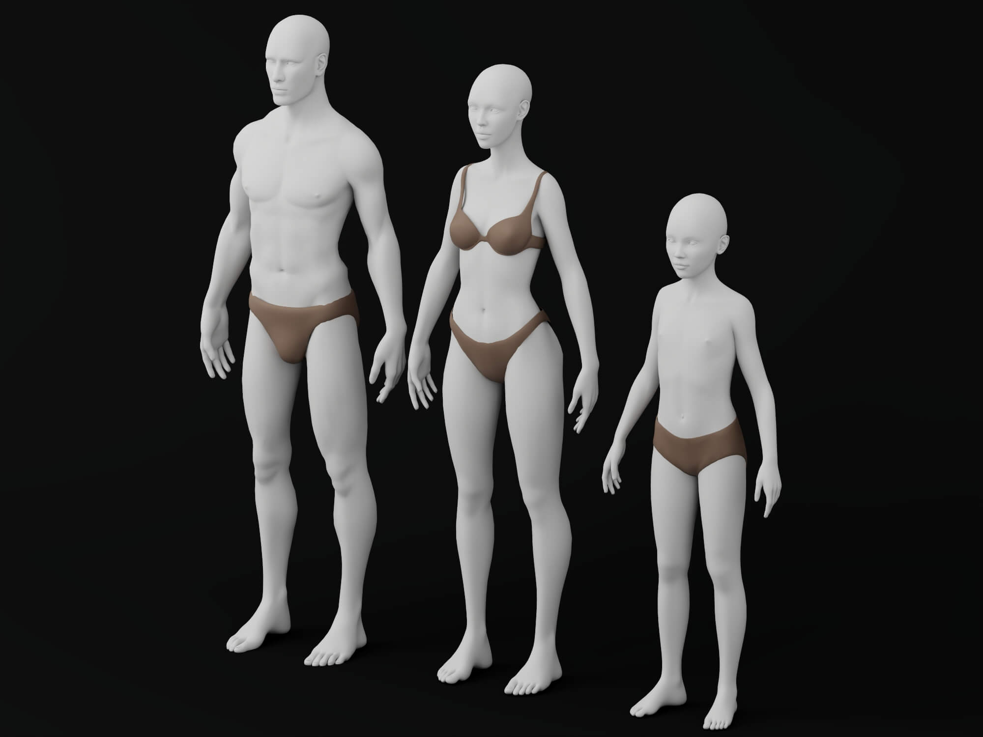 Male Female Child Human Base Mesh 3d Model 3D Model