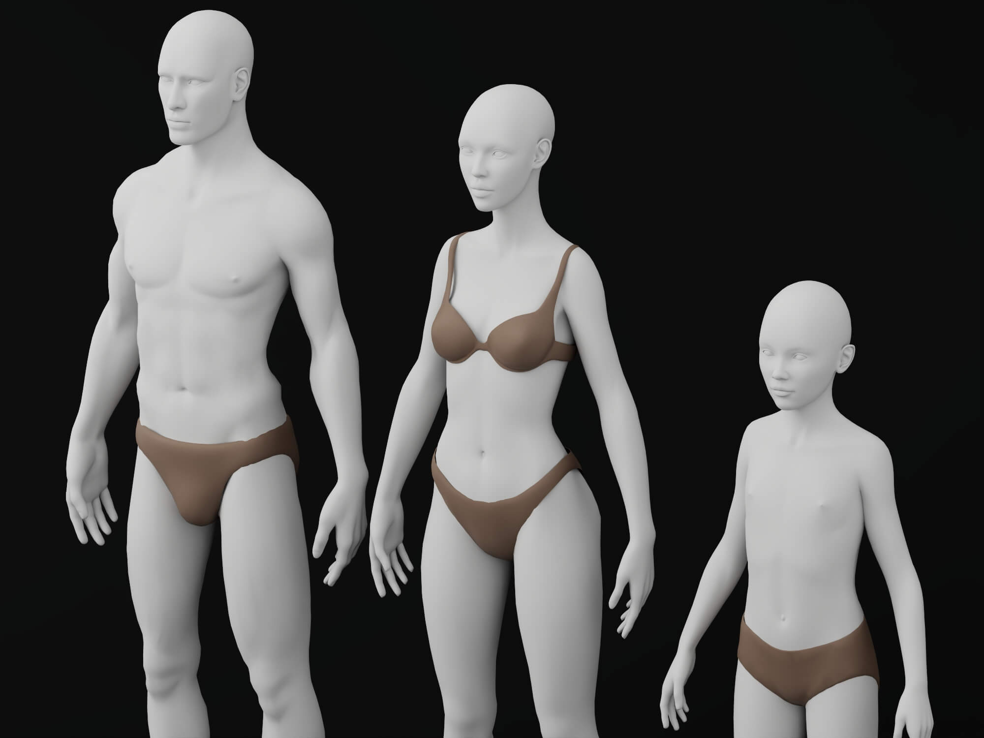 Male Female Child Human Base Mesh 3d Model 3D Model