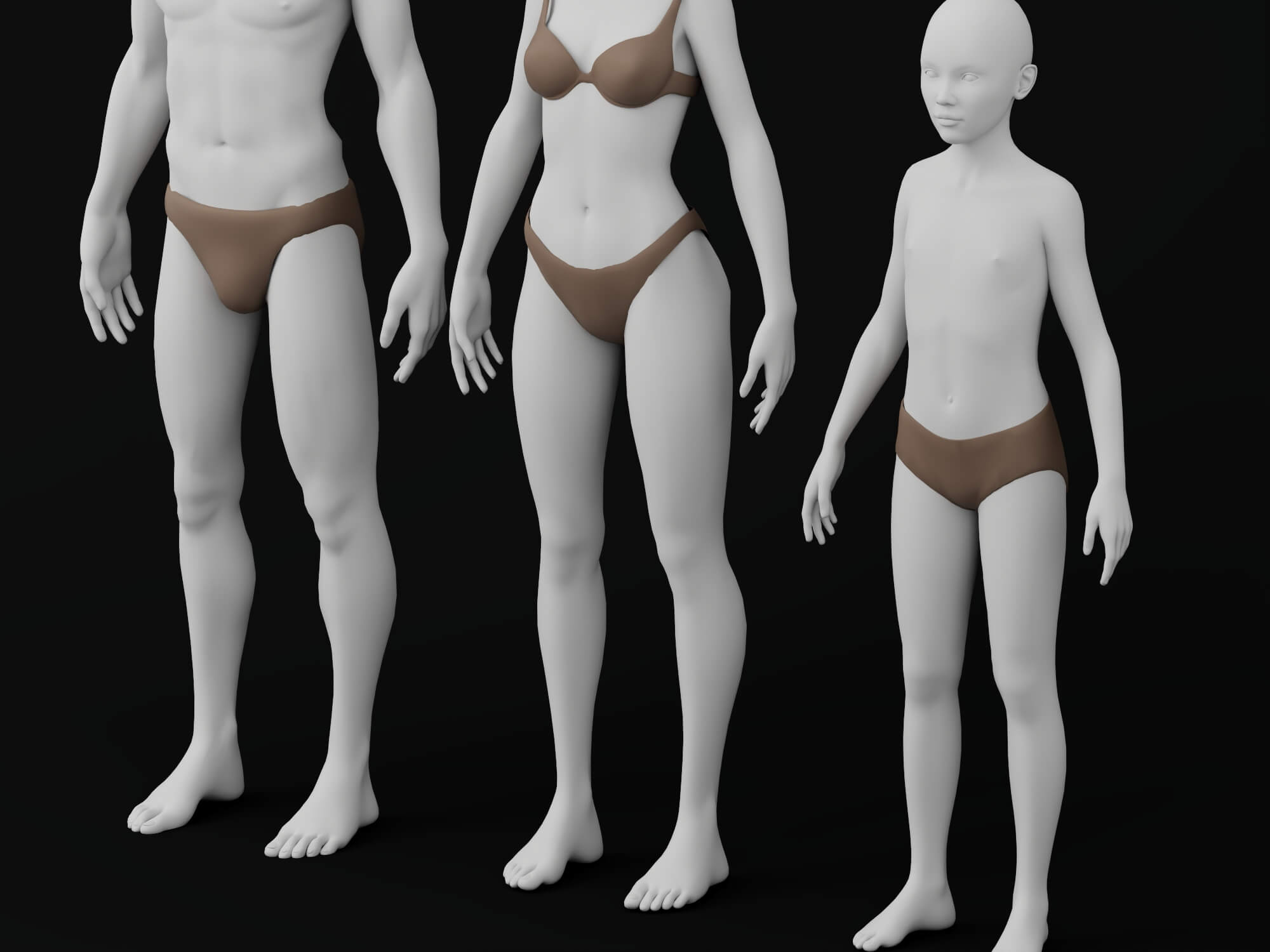 Male Female Child Human Base Mesh 3d Model 3D Model