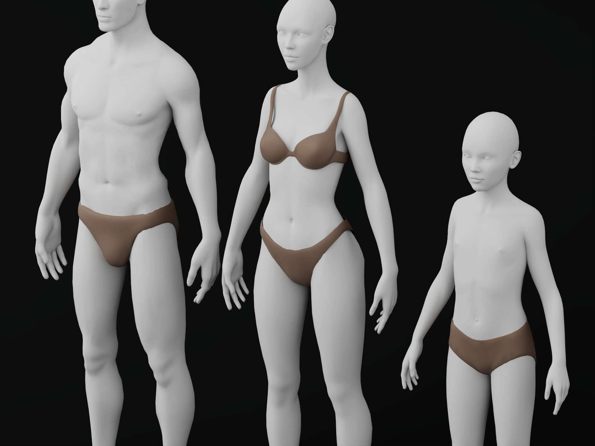 Male Female Child Human Base Mesh 3d Model 3D Model