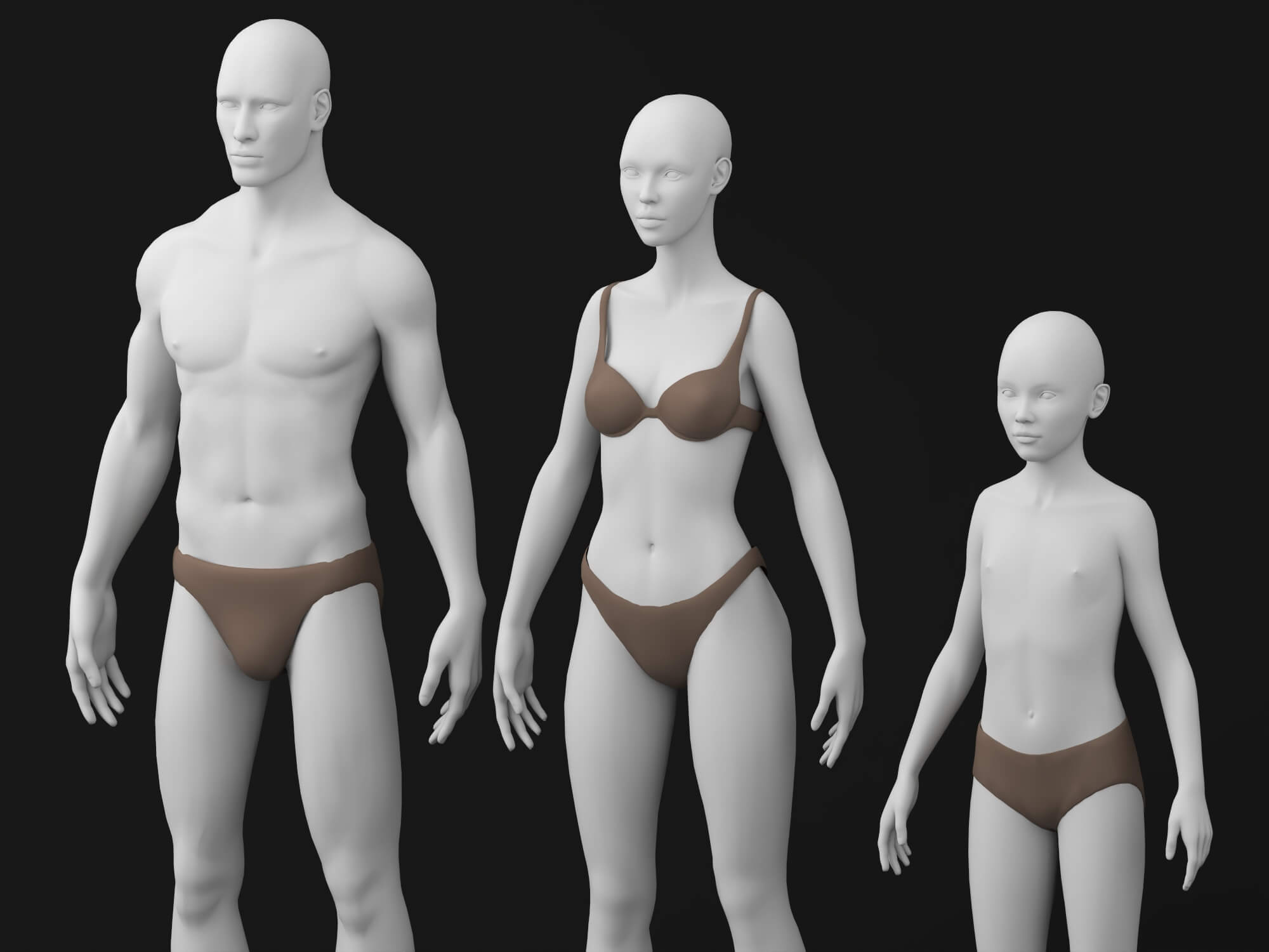 Male Female Child Human Base Mesh 3d Model 3D Model