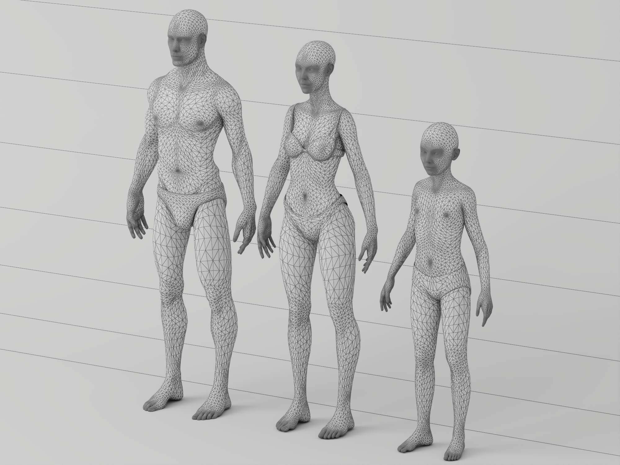 Male Female Child Human Base Mesh 3d Model 3D Model