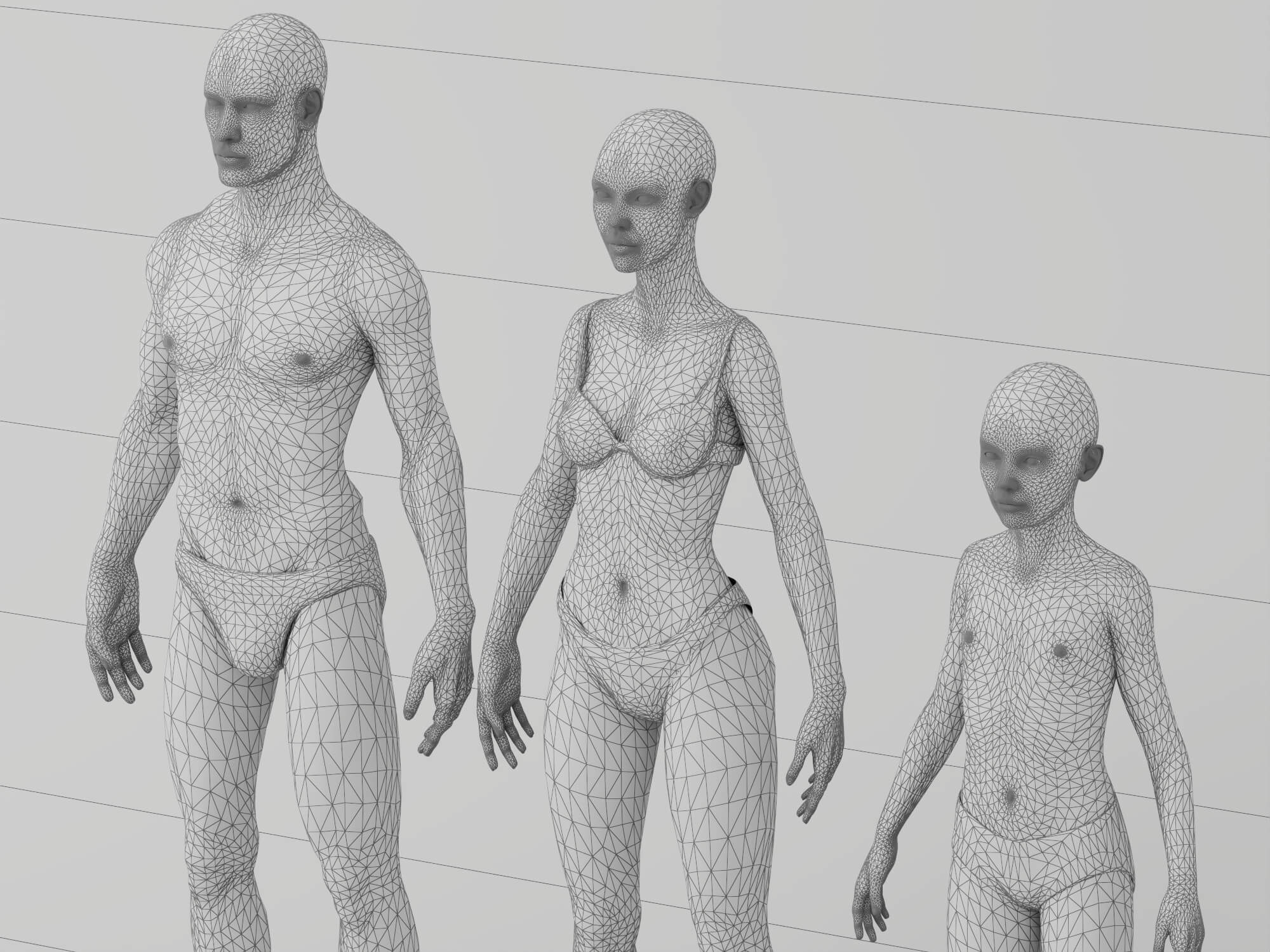 Male Female Child Human Base Mesh 3d Model 3D Model