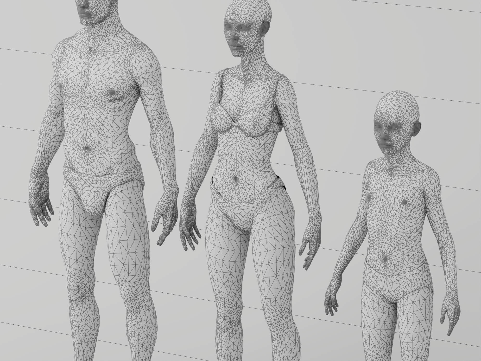 Male Female Child Human Base Mesh 3d Model 3D Model