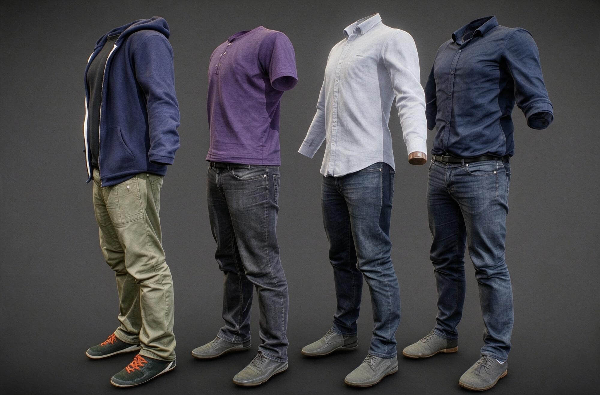 Men Casual Outfit Clothing Mannequin 3D Model Pack 3D Model
