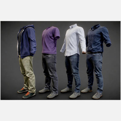 Men Casual Outfit Clothing Mannequin 3D Model Pack