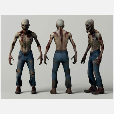 Realistic Male Zombie Character 3D Model