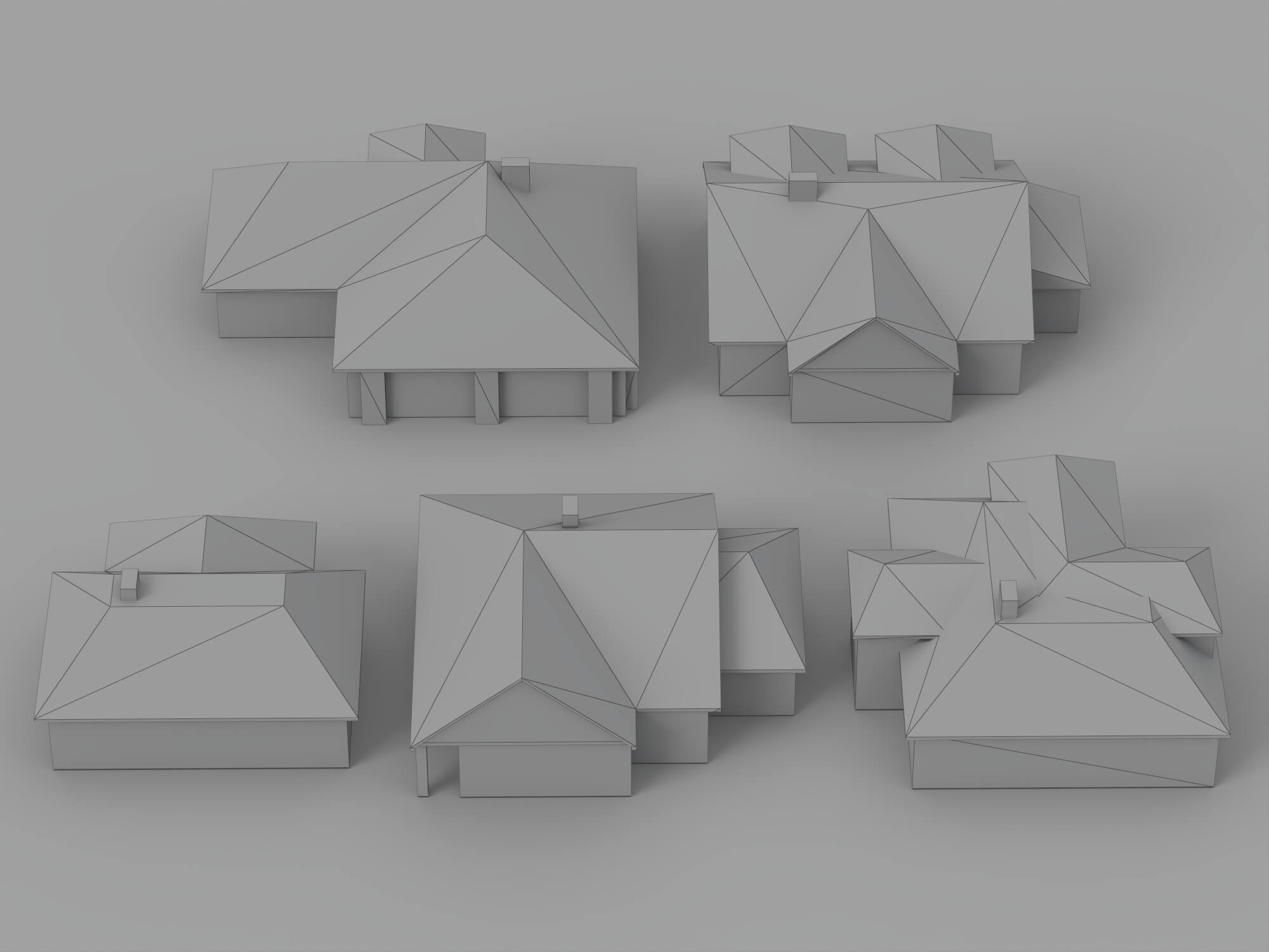 Six Textured Residential Houses With Tiled Roofs 3D Model