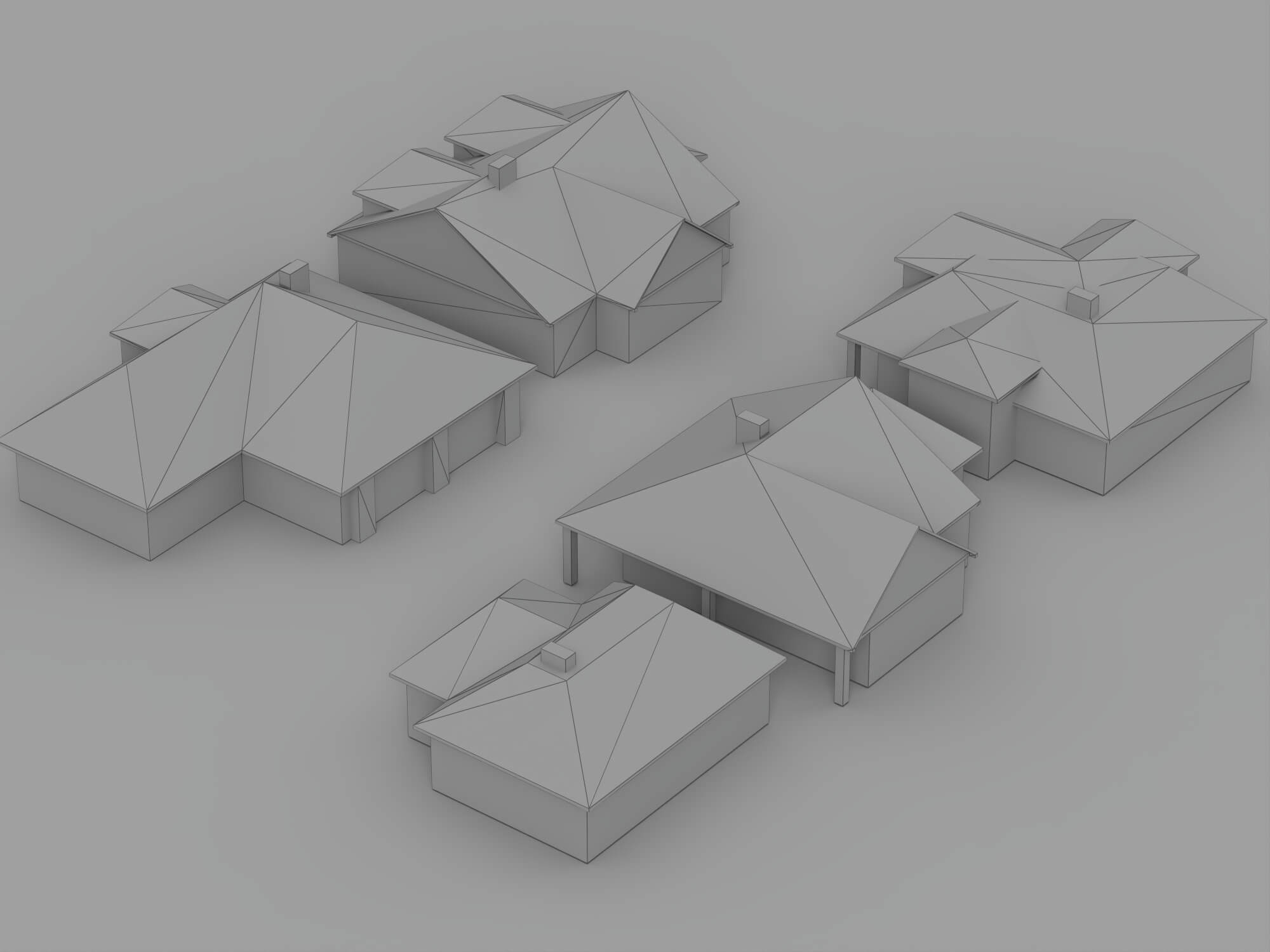 Six Textured Residential Houses With Tiled Roofs 3D Model