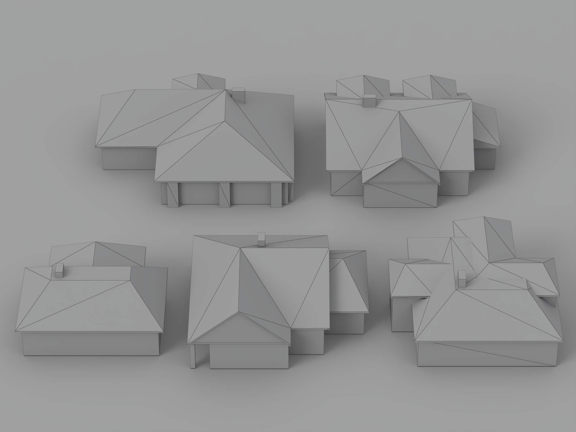 Six Textured Residential Houses With Tiled Roofs 3D Model