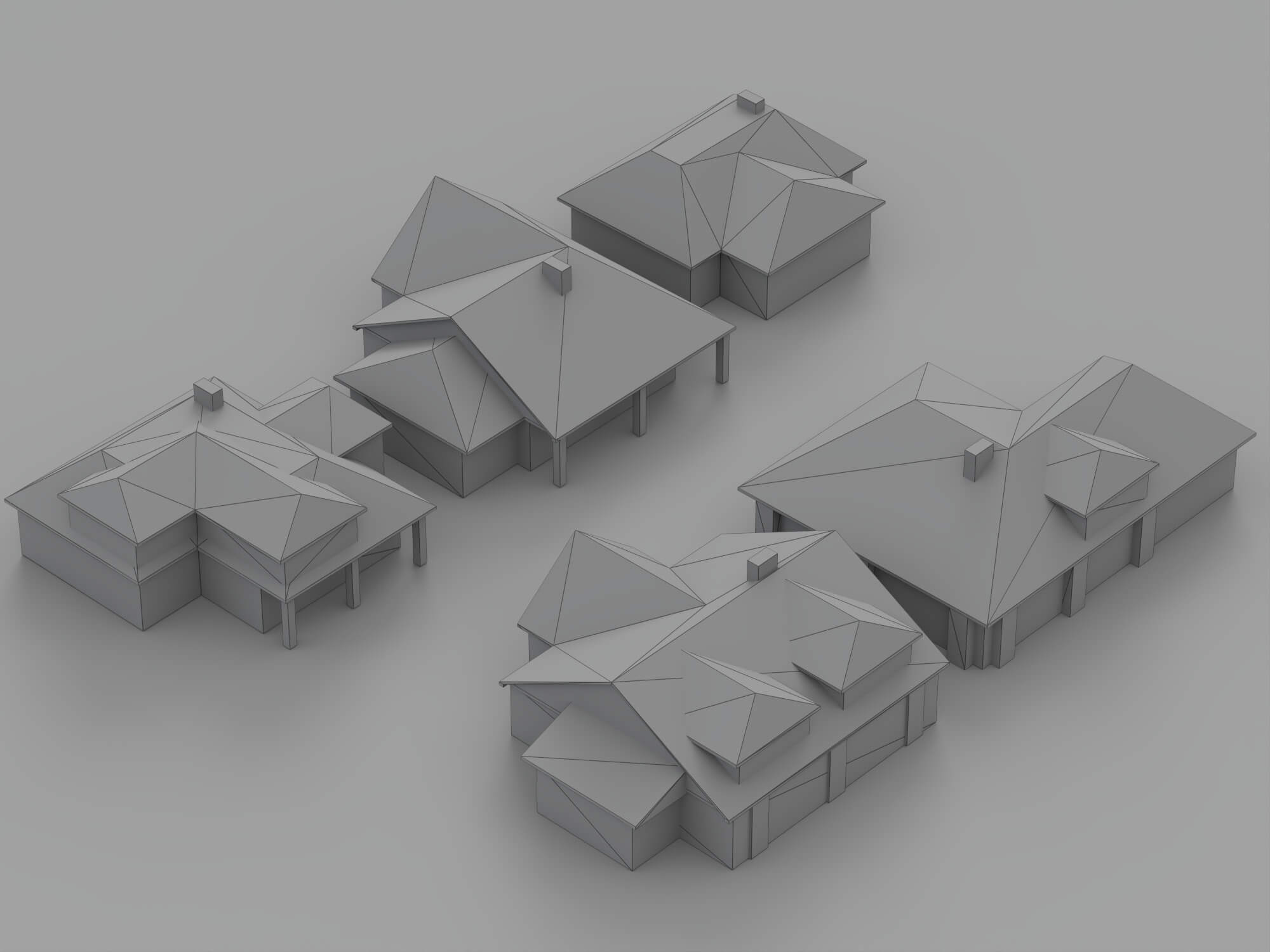 Six Textured Residential Houses With Tiled Roofs 3D Model