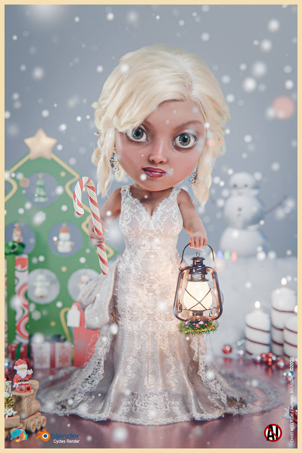 Enchanted Snowfall 3D Render, Digital Artwork by Raph4