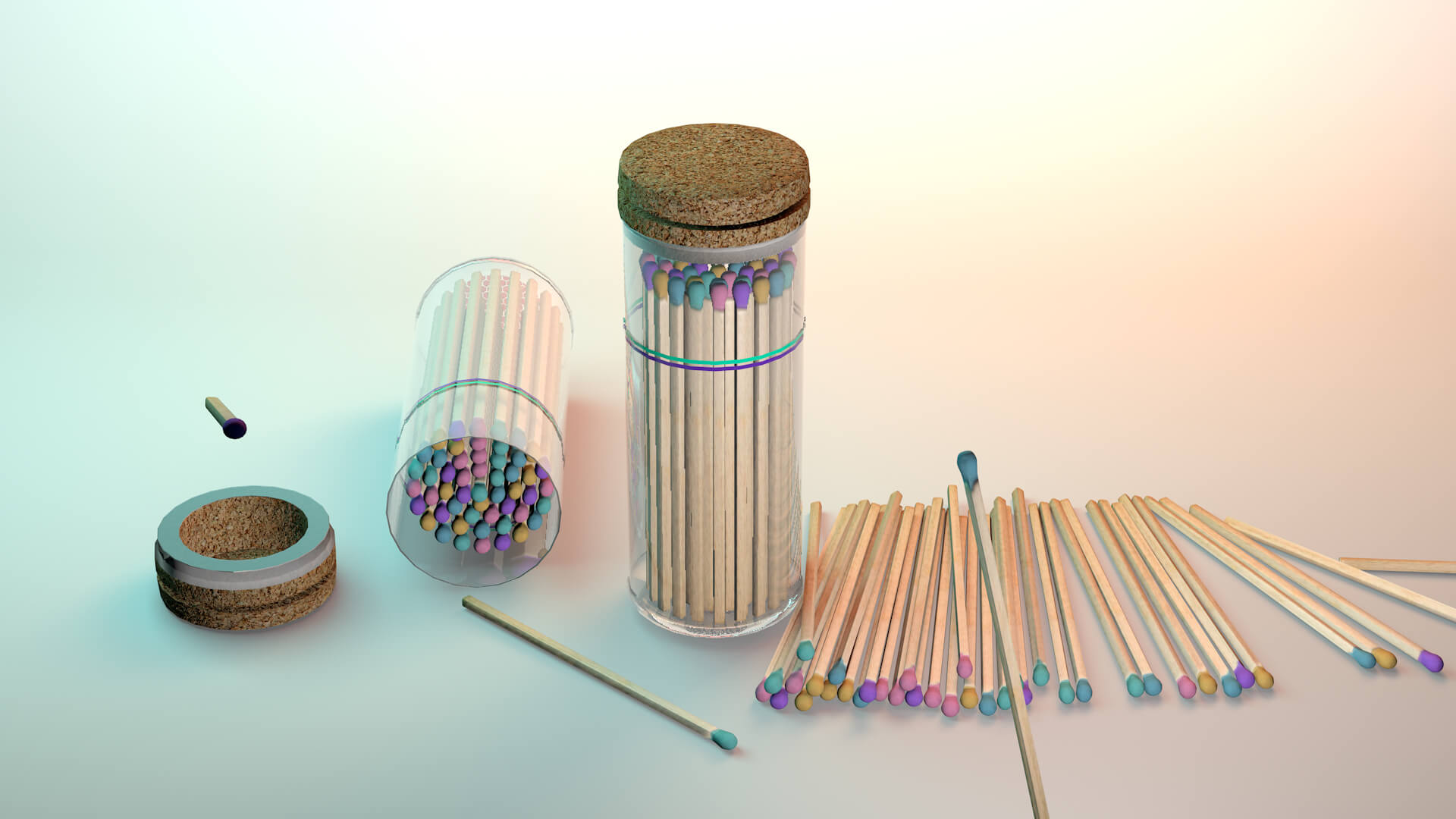 Colored Matchsticks 3D Model