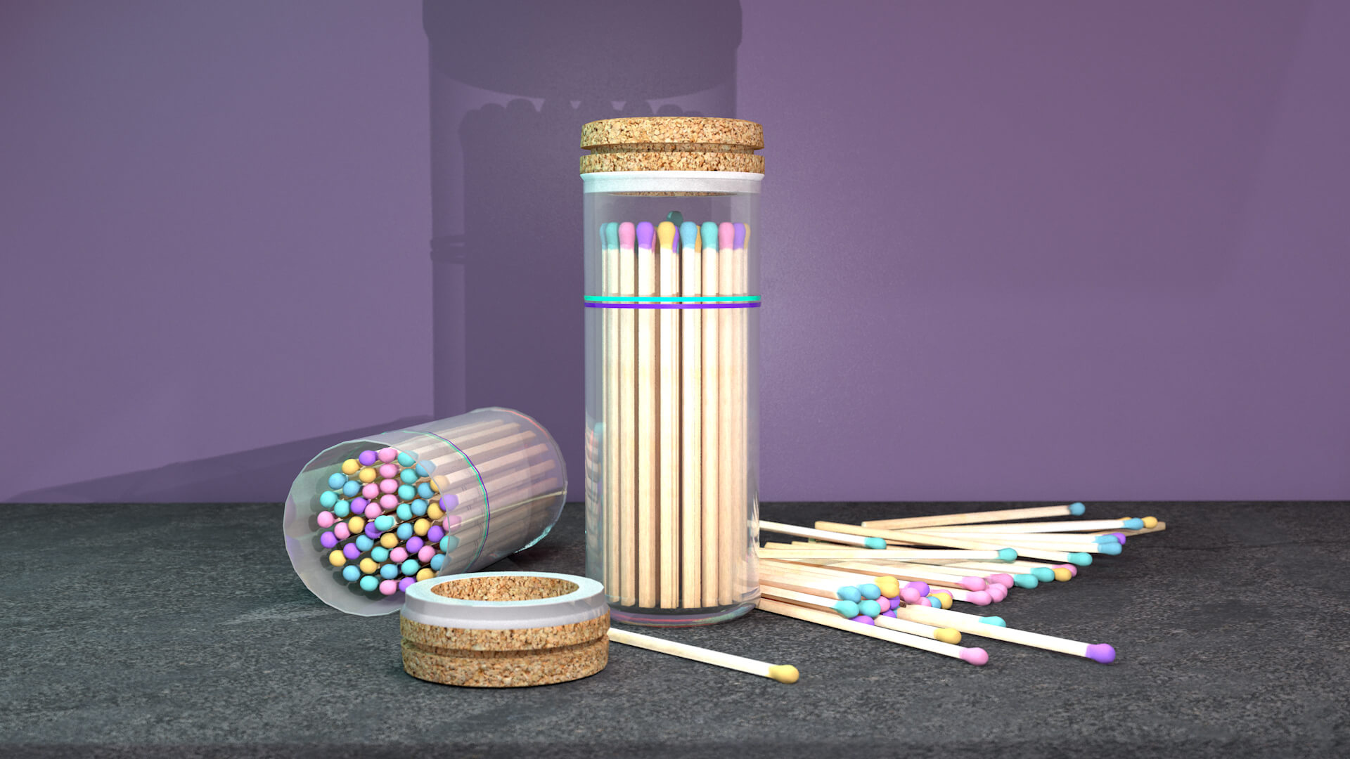 Colored Matchsticks 3D Model
