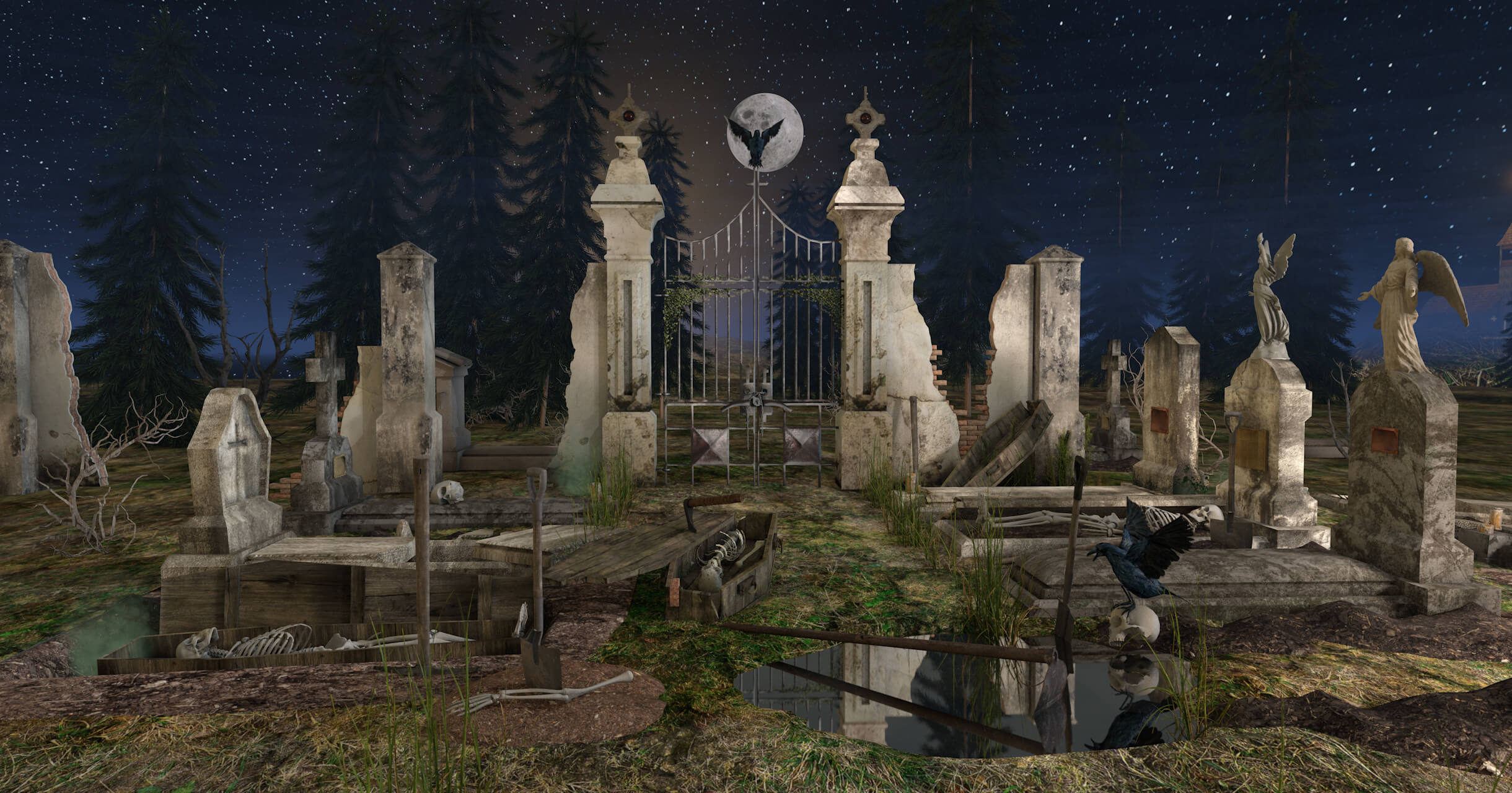 Cemetery of Fear 3D Render, Digital Artwork by renatodalle