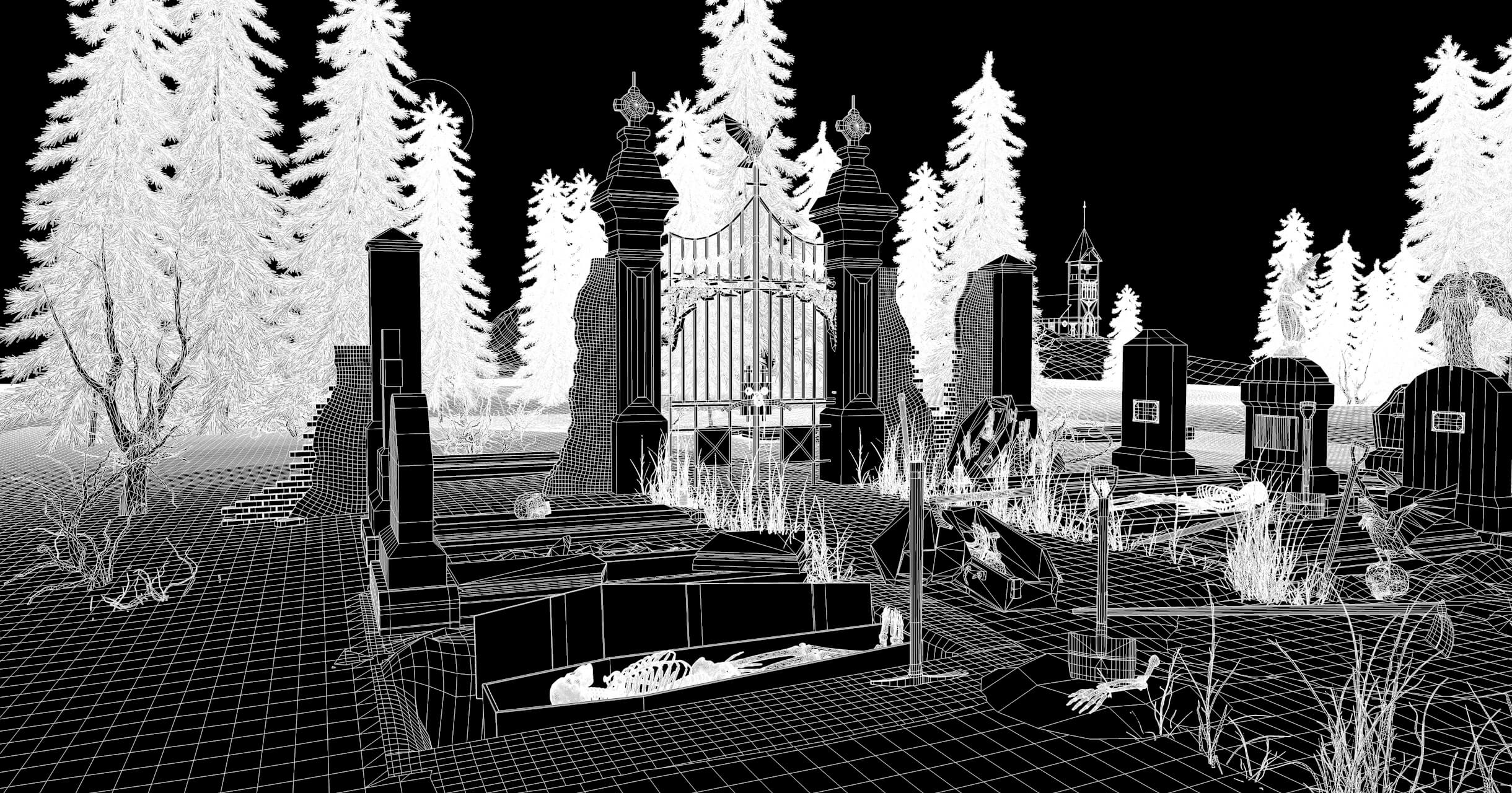 Cemetery of Fear 3D Render, Digital Artwork by renatodalle