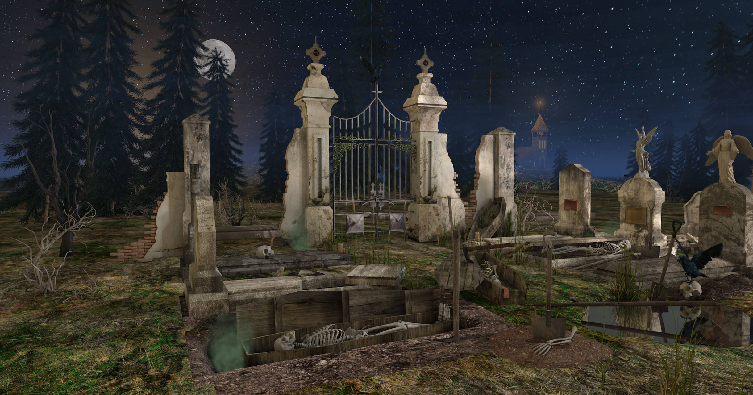 Cemetery of Fear 3D Render, Digital Artwork by renatodalle
