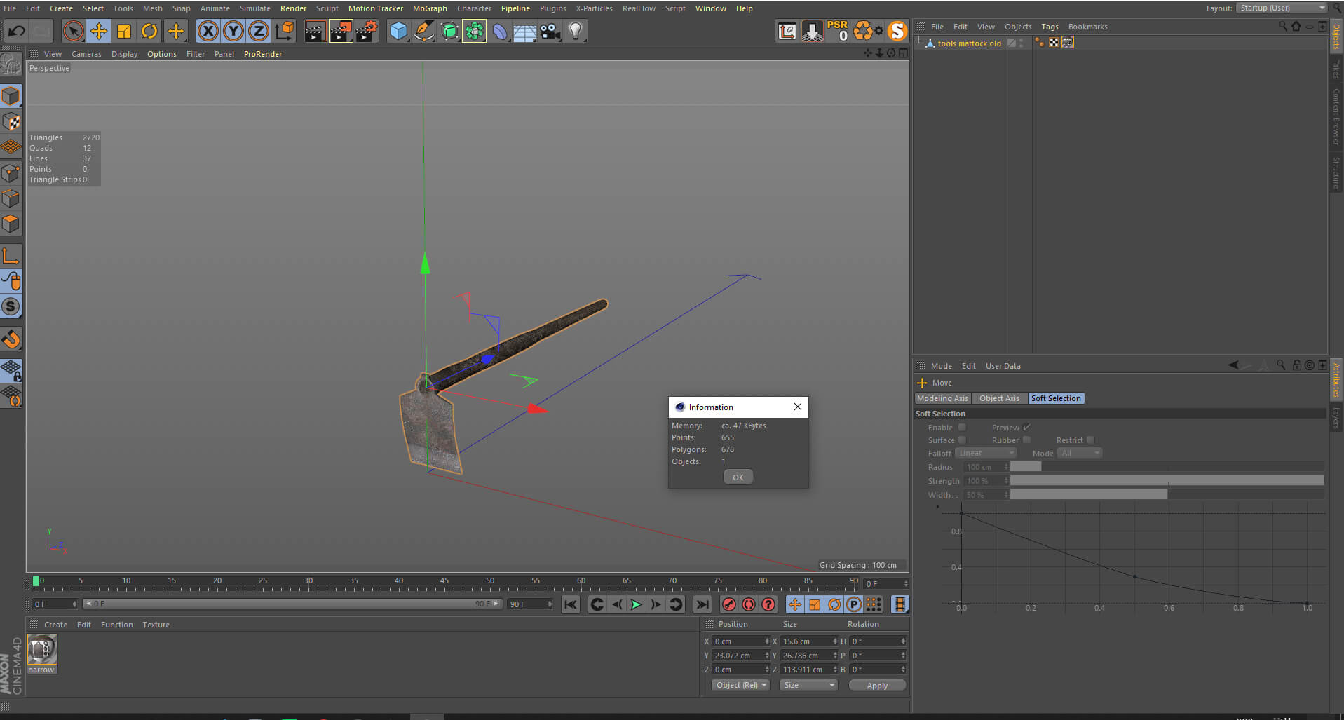 Tools Mattock Old 3D Model