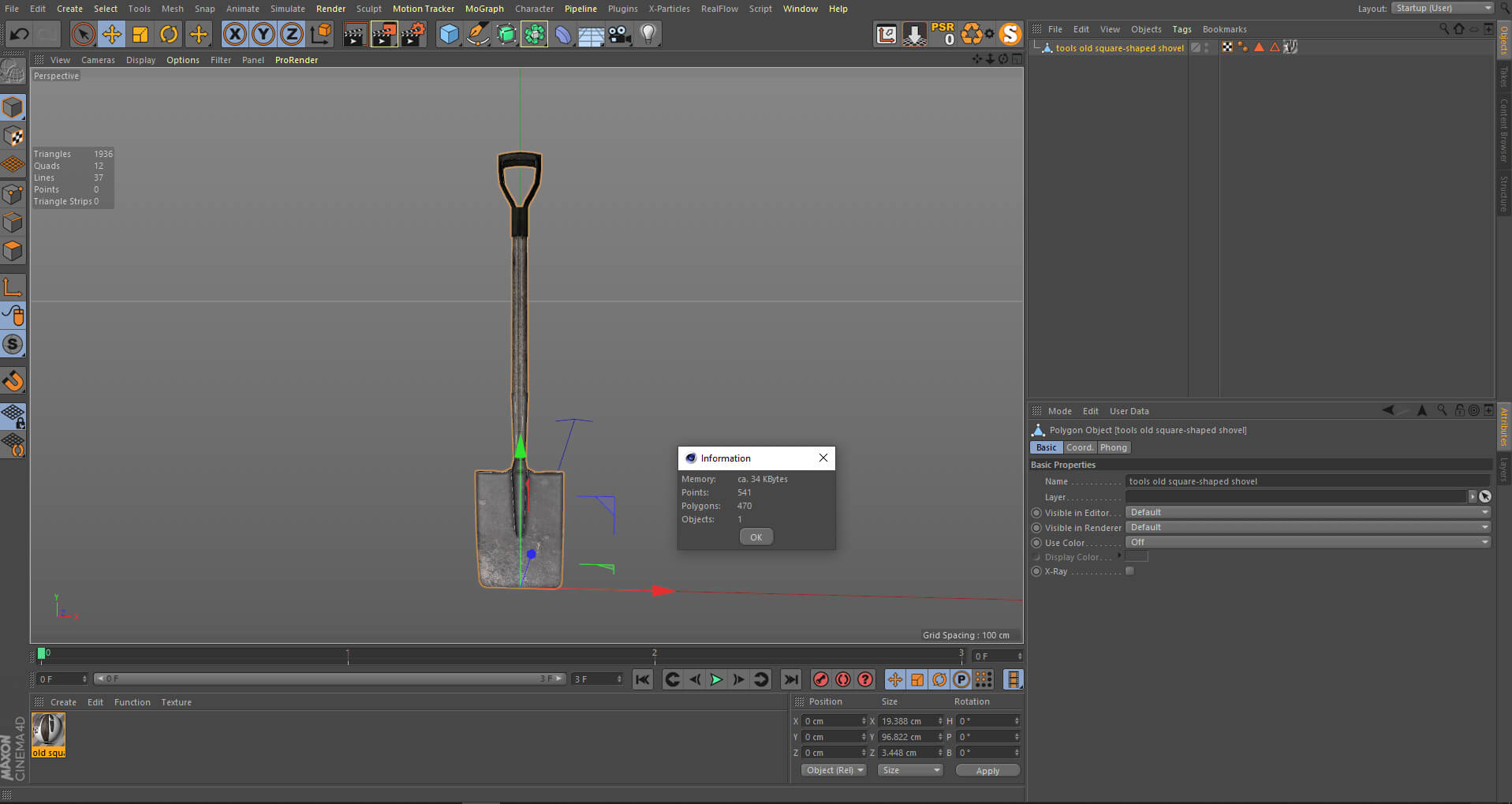 Tools Old Square-Shaped Shovel 3D Model