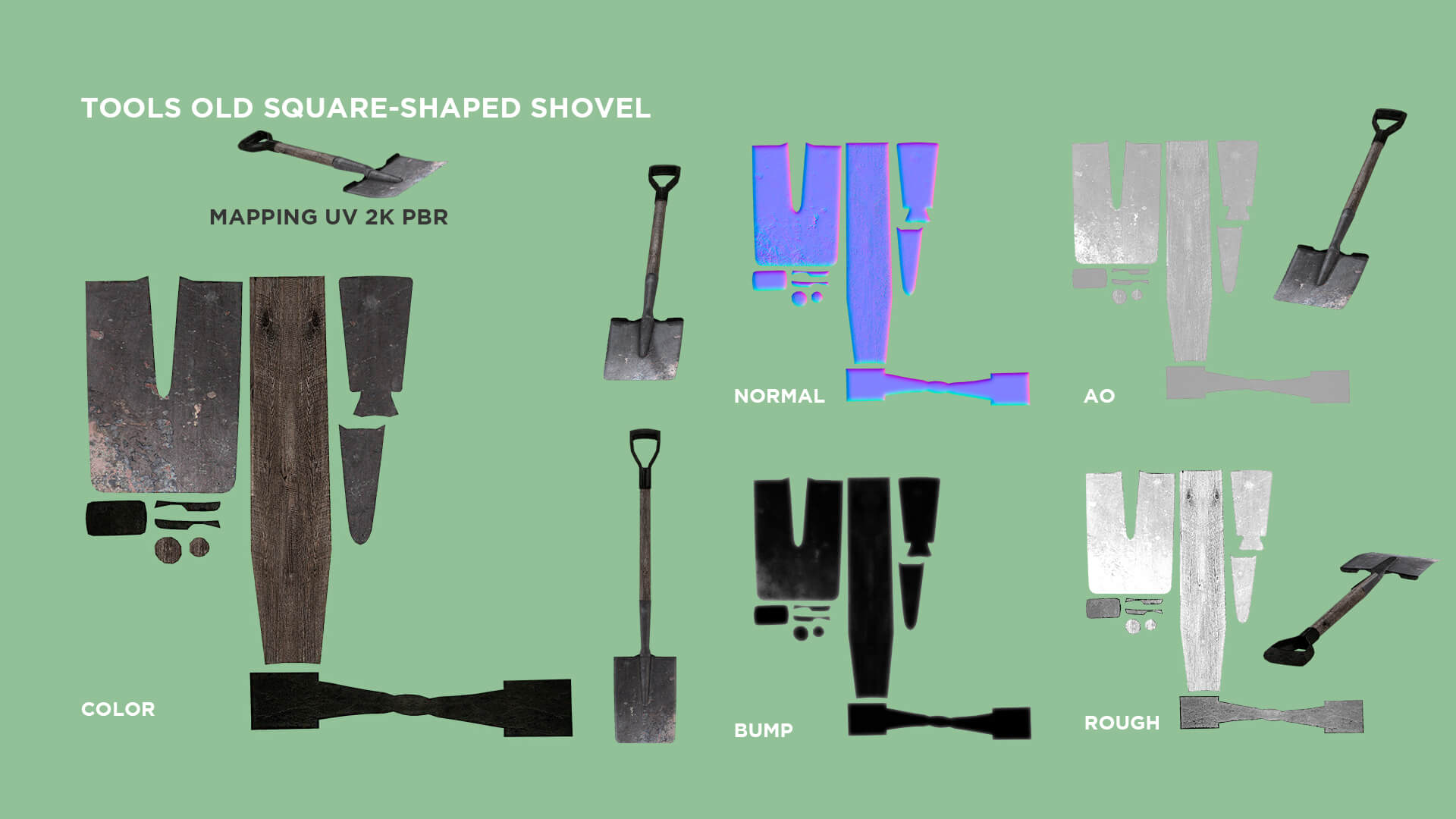 Tools Old Square-Shaped Shovel 3D Model