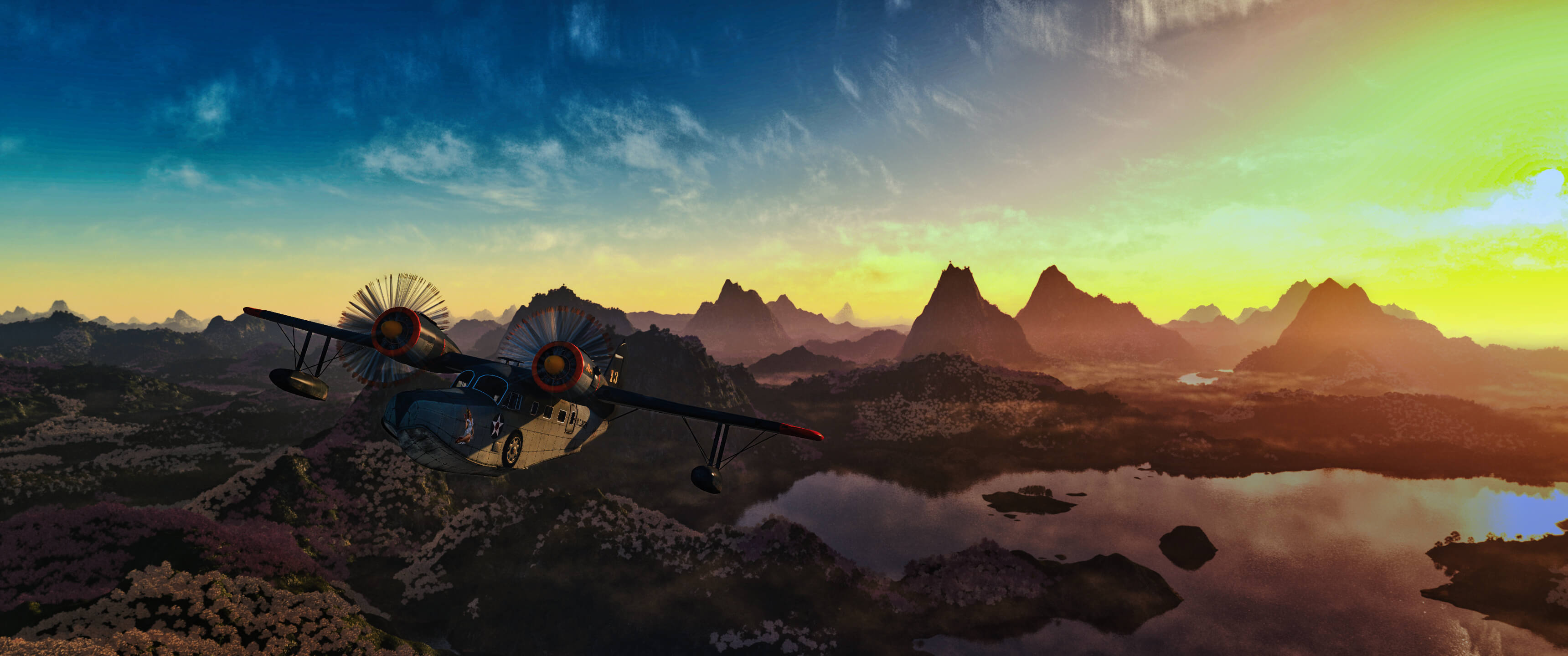 The Grumann Goose 3440x1440 3D Render, Digital Artwork by RickWesh