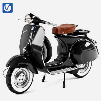 Black Classic Vespa Retro Scooter 3D Model