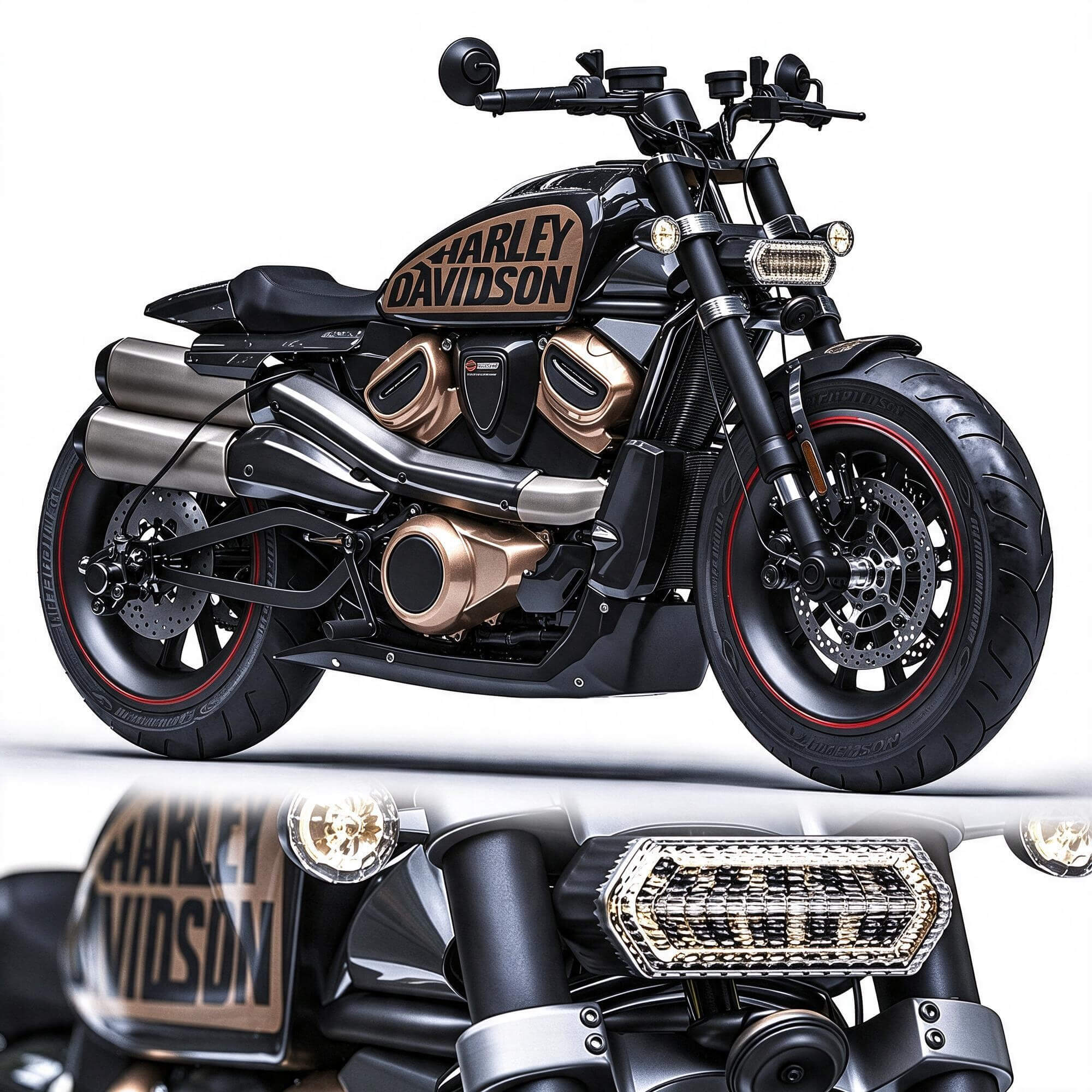 Black Harley-Davidson Custom Cruiser Motorcycle 3D Model 3D Model