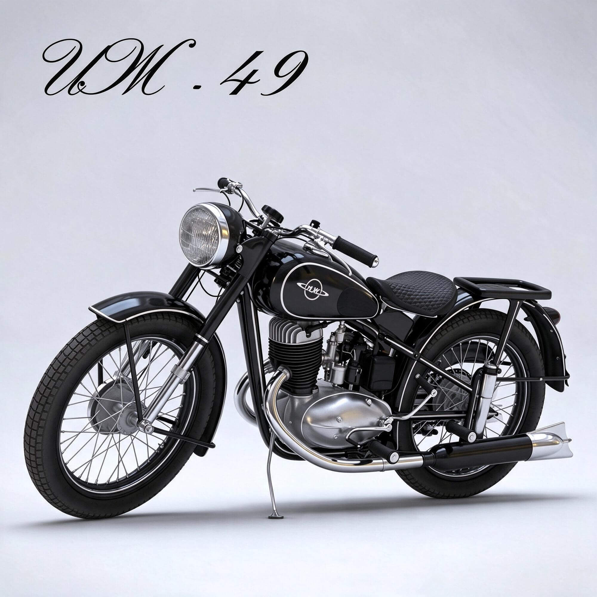 Black Vintage Retro Motorcycle UDM 49 3D Model 3D Model