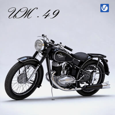 Black Vintage Retro Motorcycle UDM 49 3D Model