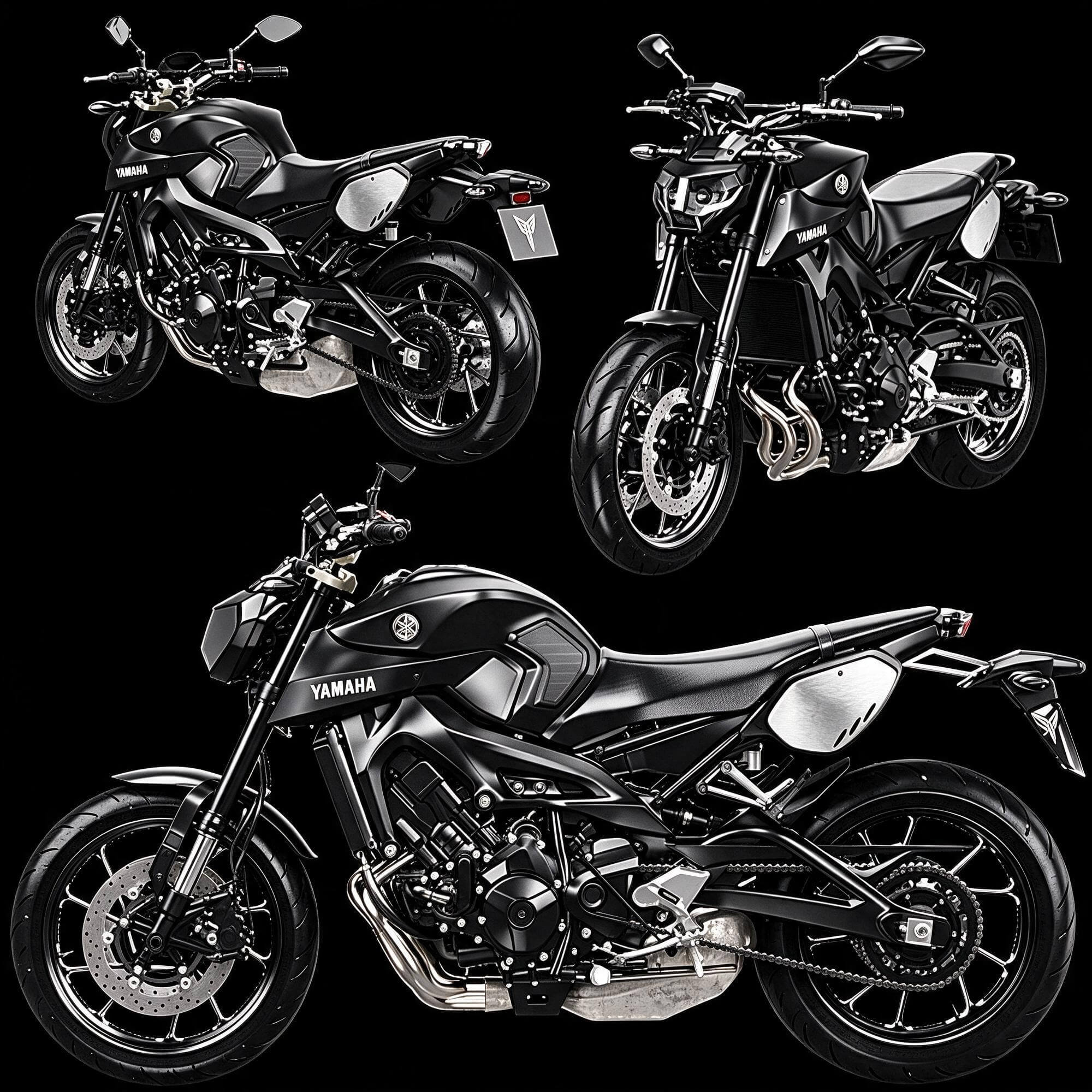 Black Yamaha MT Series Naked Street Motorcycle 3D Model 3D Model
