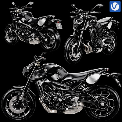 Black Yamaha MT Series Naked Street Motorcycle 3D Model