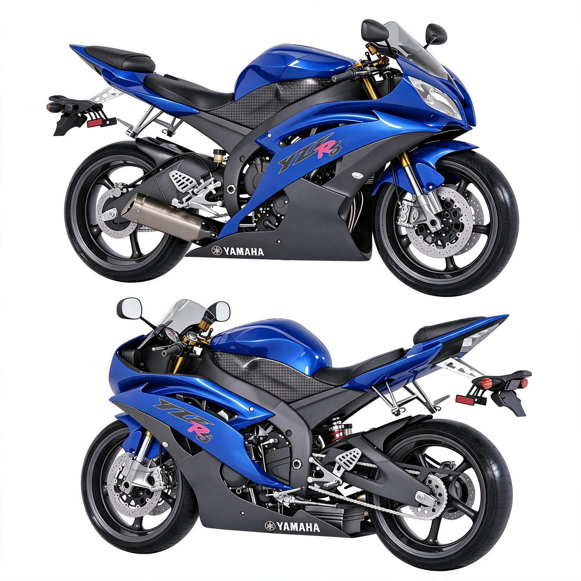 Blue Yamaha YZF R6 Sport Motorcycle 3D Model 3D Model
