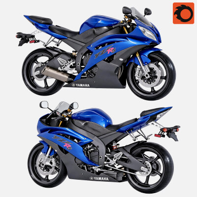 Blue Yamaha YZF R6 Sport Motorcycle 3D Model
