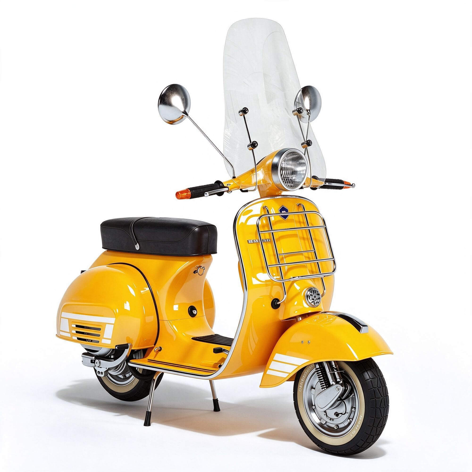 Bright Yellow Vintage Vespa Scooter with Windshield 3D Model 3D Model