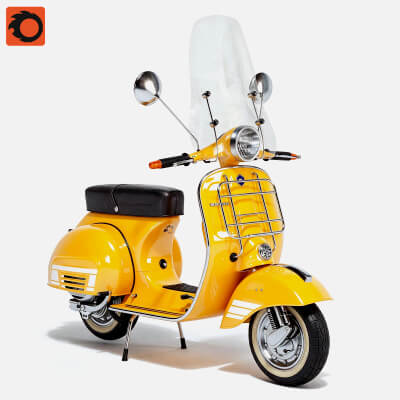 Bright Yellow Vintage Vespa Scooter with Windshield 3D Model