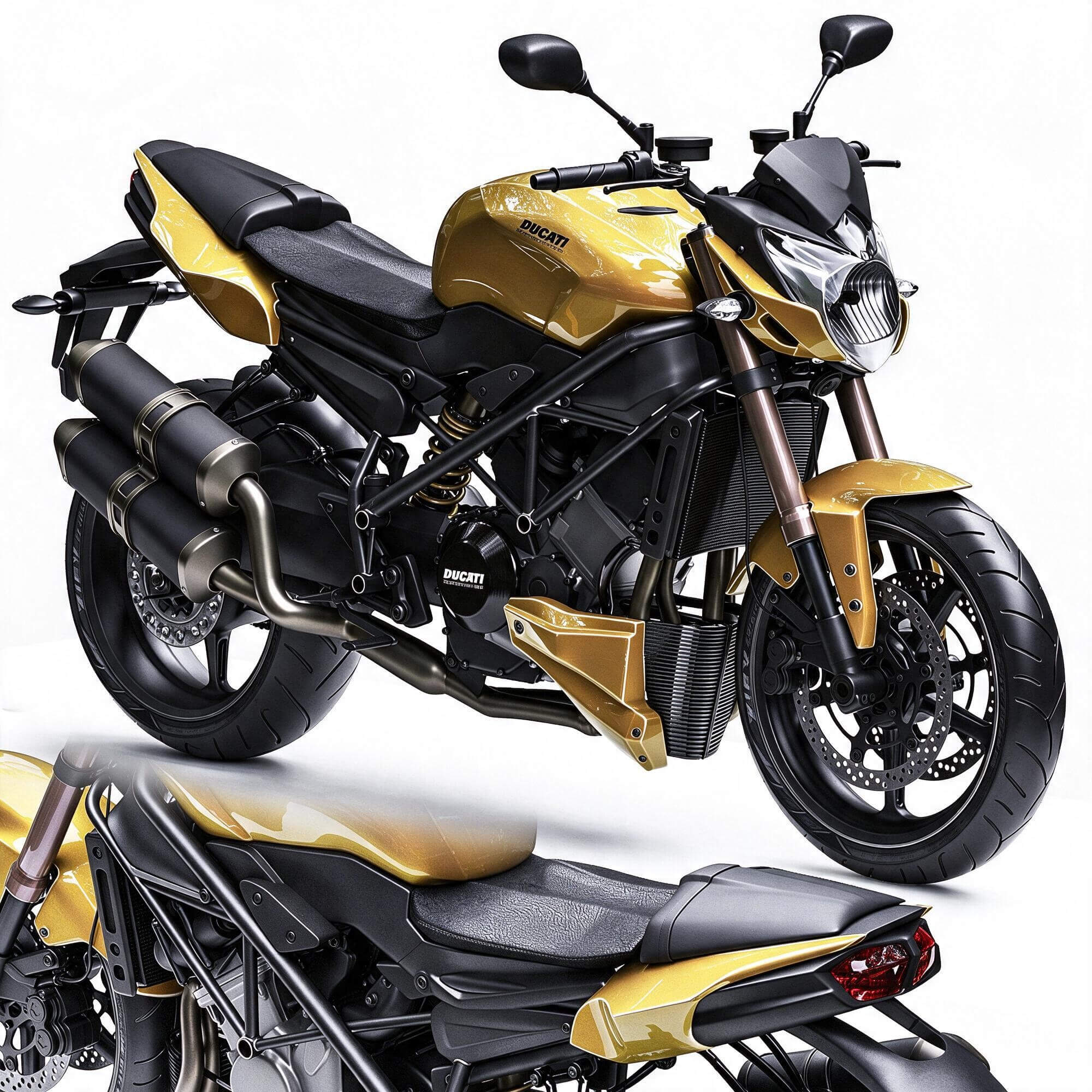 Gold Black Ducati Naked Street Motorcycle 3D Model 3D Model