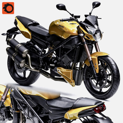 Gold Black Ducati Naked Street Motorcycle 3D Model