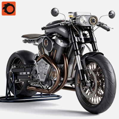 Gray Custom Cafe Racer Motorcycle with Copper Pipes 3D Model